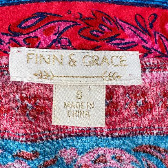 Finn & Grace Jersey Pink Red Blue Boho Patchwork Printed Short Sleeve Blouse 8 - Picture 5 of 6